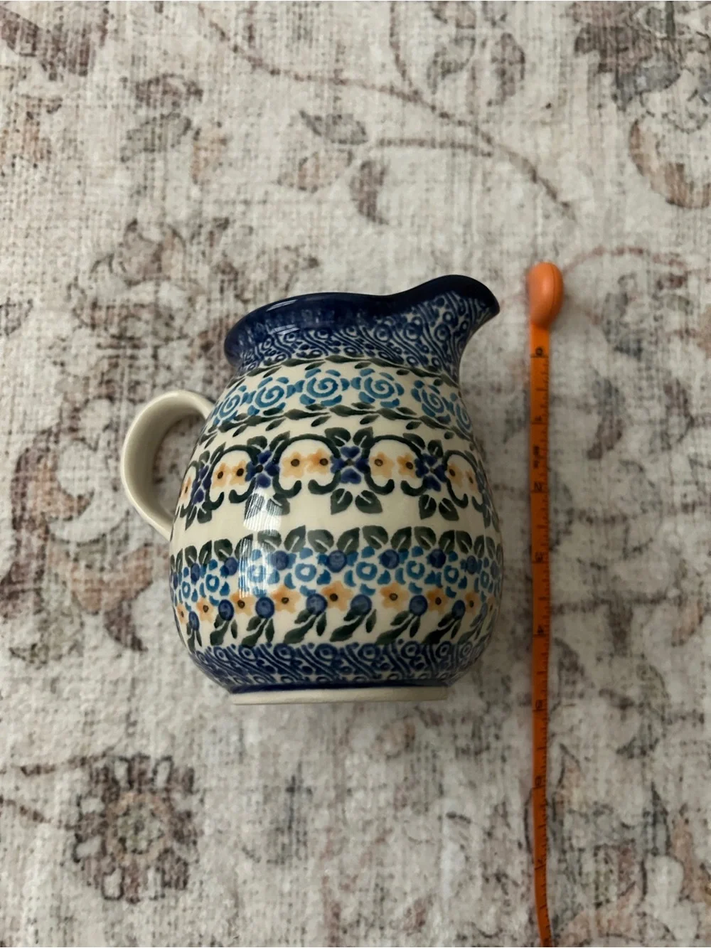 ceramika artystyczna Blue White Pink Ceramic Pitcher Handmade Polish Pottery